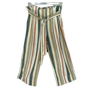 Madewell M Smocked Huston Pull On Crop Linen Wide Leg Striped Pants